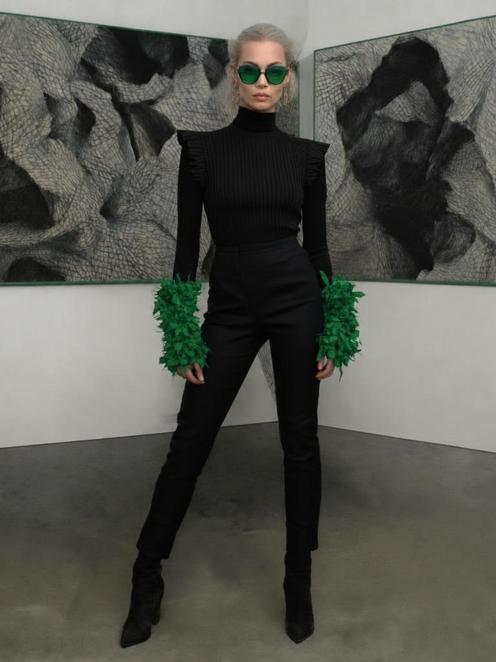 Emerald  Green Ruffled Sleeves  Accessory arm cuffs handmade by me